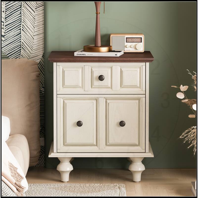 20.47"Vintage Nightstand with 2 Drawers and Roman Column Legs