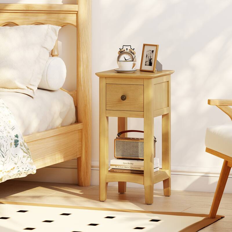 Gymax 2PCS Nightstand 3-Tier Bedside Table w/ Open Storage Shelf &
