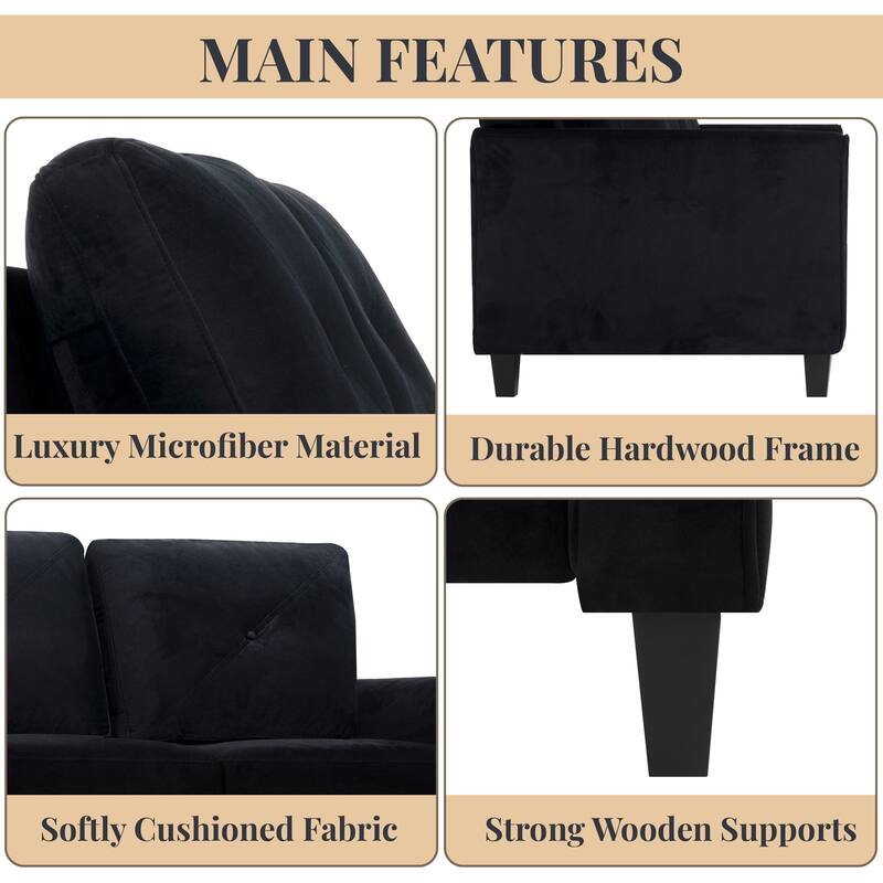 Affordable Tufted Sofa & Loveseat – Black Microfiber Couch for Small Spaces