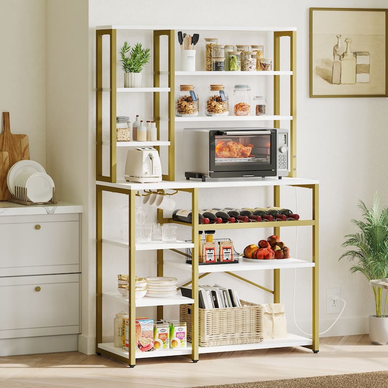 Moasis 40" Kitchen Microwave Stand Bakers Rack, Coffee Bar Station Wine Storage Utility Shelves