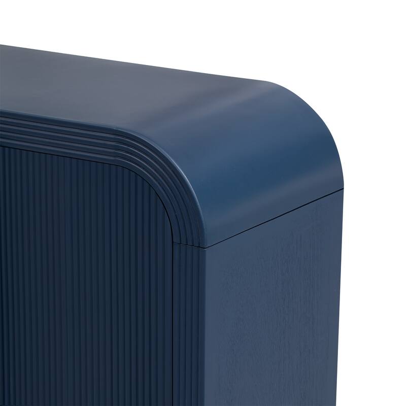 Sideboard Buffet Cabinet Storage W/4 Doors, Adjustable Shelves, Stripe Freestanding Floor Cabinet, Wood Console Table