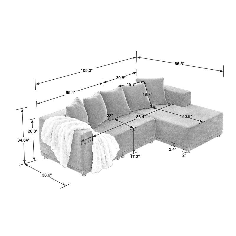 Chenille L-Shaped Sectional Sofa Set