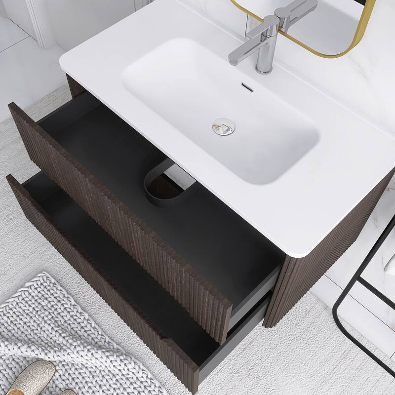 Floating Bathroom Vanity Integrated White Ceramic Sink