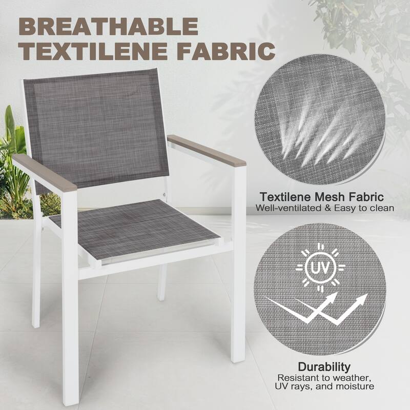 7-Piece Outdoor Dining Set with Umbrella Hole, Stackable Chairs