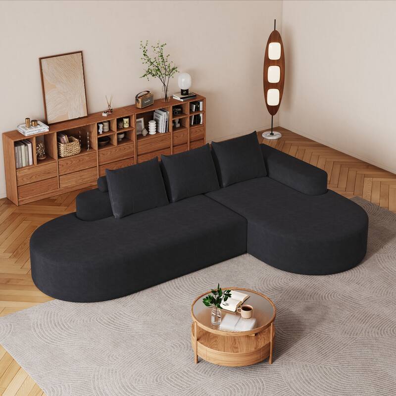 L Shaped Modular Curved Sectional Sofa, Chenille Upholstered 3 Seat Sofa, Corner Sofa with 3 Pillows for Living Room, Bedroom