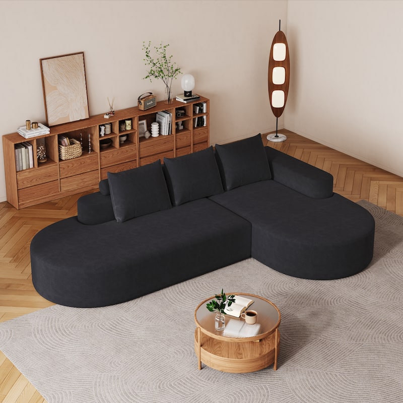 Roomfitters 108.5" Modern Curved Chenille Sectional Sofa, Modular L-Shaped Couch with 3 Pillows