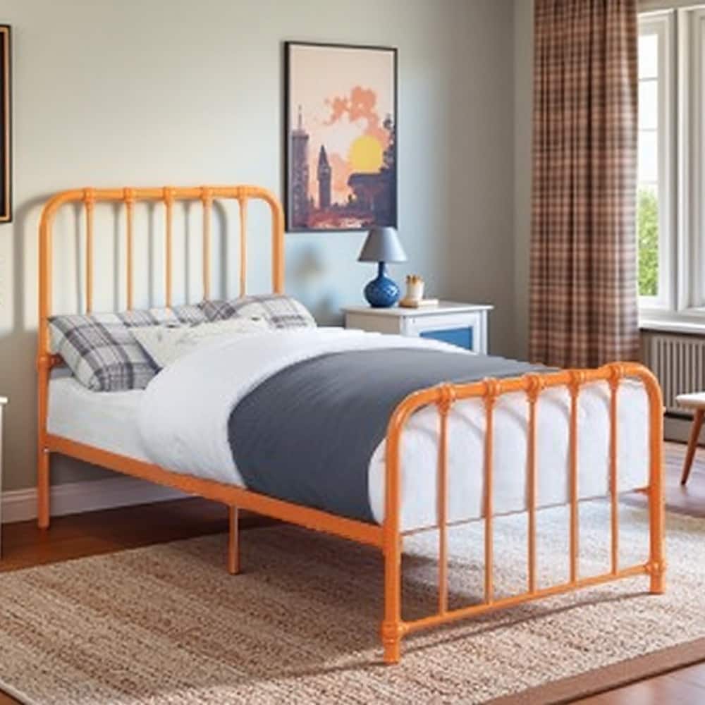 Twin Size Metal Platform Bed with Classic Design, No Box Spring Needed, Easy Assembly, Ships in One Box