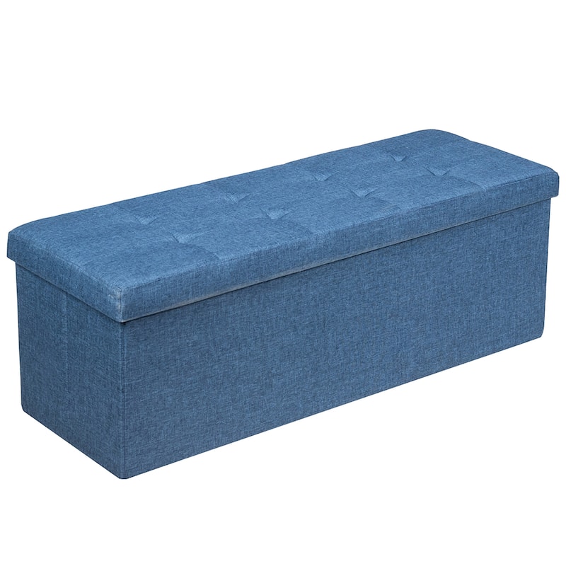 Fabric Storage Ottoman Bench Storage Chest - Navy