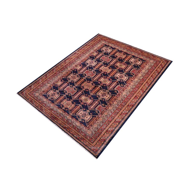 Rustic Super Kazak Thalia Blue/Multi Hand Knotted Wool Rug - 5'8'' x 7'6''