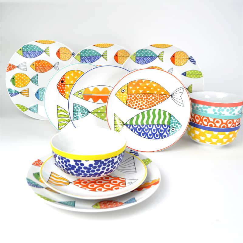 Euro Ceramica FreshCatch 12 Piece Dinnerware Set (Service for 4) - White - 12 Piece