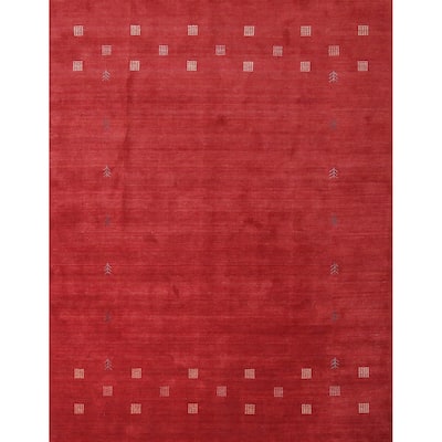 Hand Knotted Oriental 100% Wool Carpet Tribal Tribal Red Gabbeh Area Rug - 9' 10'' X 8' 3''