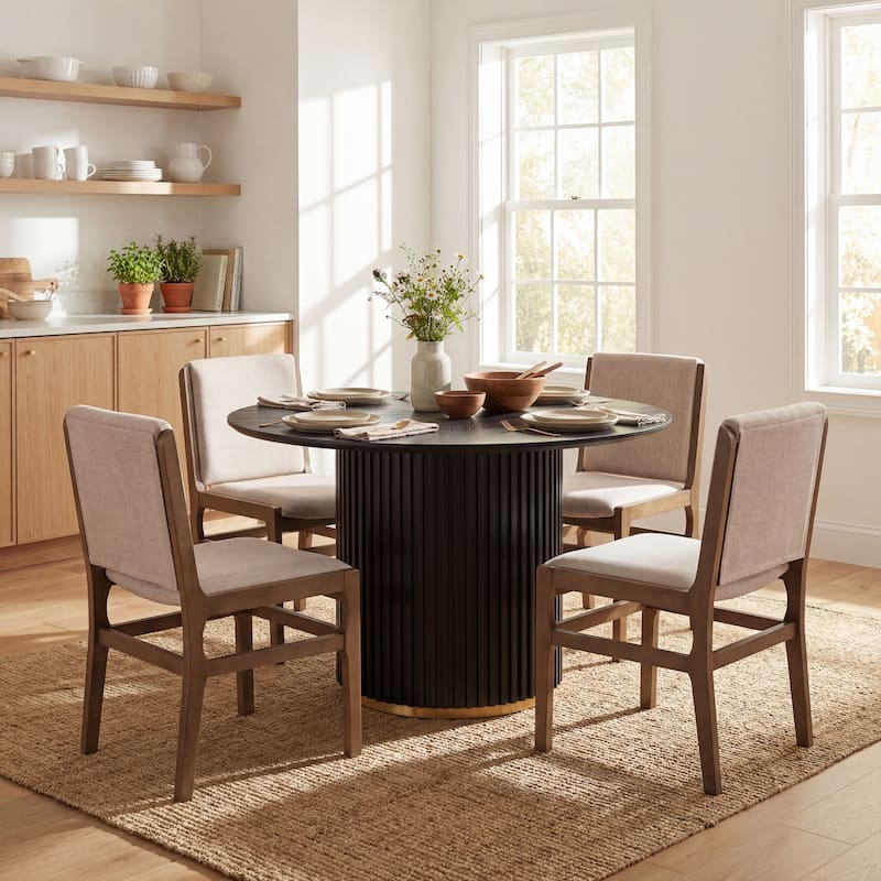 Christopher Knight Home - Mid-Century Modern 5-Piece Round Pedestal Dining Set with Upholstered Armless Dining Chairs