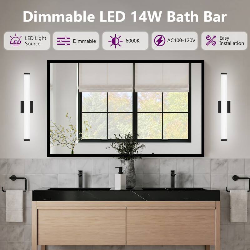 Modern Black LED Bathroom Vanity Light - 6000K Cool White Over Mirror Lighting