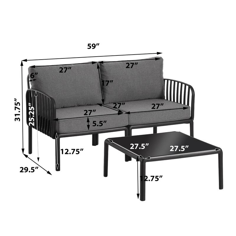 Roomfitters 3-Piece Outdoor Sectional Patio Conversation Set with Coffee Table and Cushions for Porch