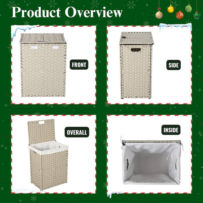 Laundry Hamper with Lid, 100L Wicker Laundry Baskets with 2 Removable Liner Bags - 18"Lx13.5"W x24"H