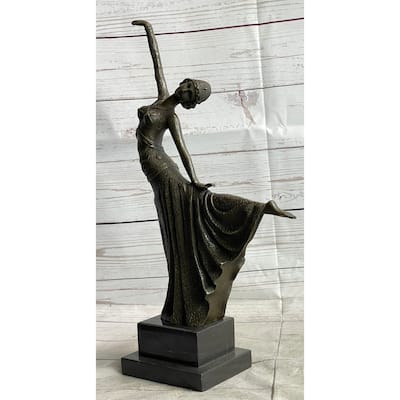 Chiparus Arabesque Dancer Bronze Sculpture Statue Figure On Marble Base Art Deco Decor