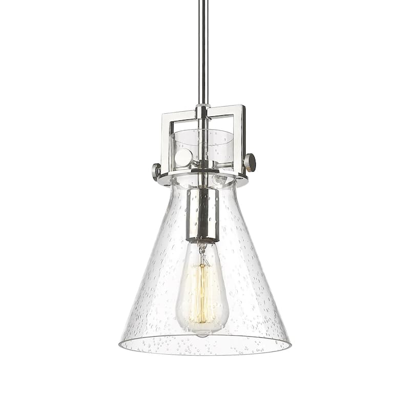 Innovations Lighting 411-1SS-11-8 Newton Cone Pendant Newton Cone 8" - Polished Nickel / Seedy