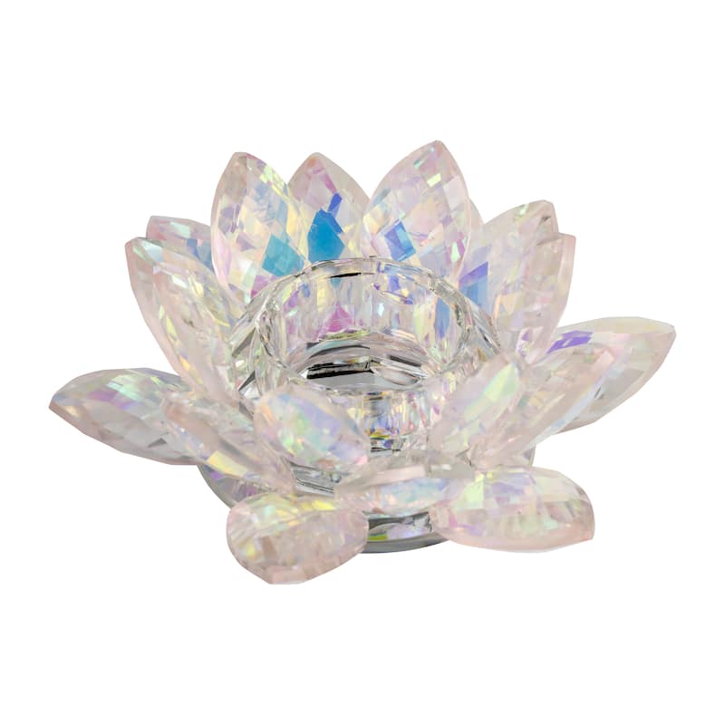 Iridescent Glass Crystal Lotus Votive Candle Holder