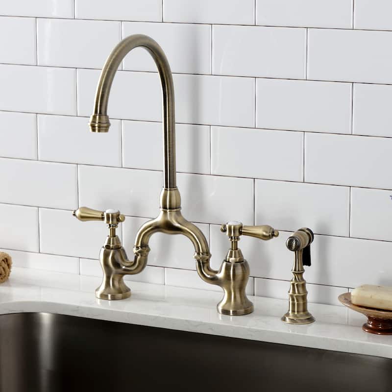 Kingston Brass Heirloom Bridge Kitchen Faucets with Brass Sprayer
