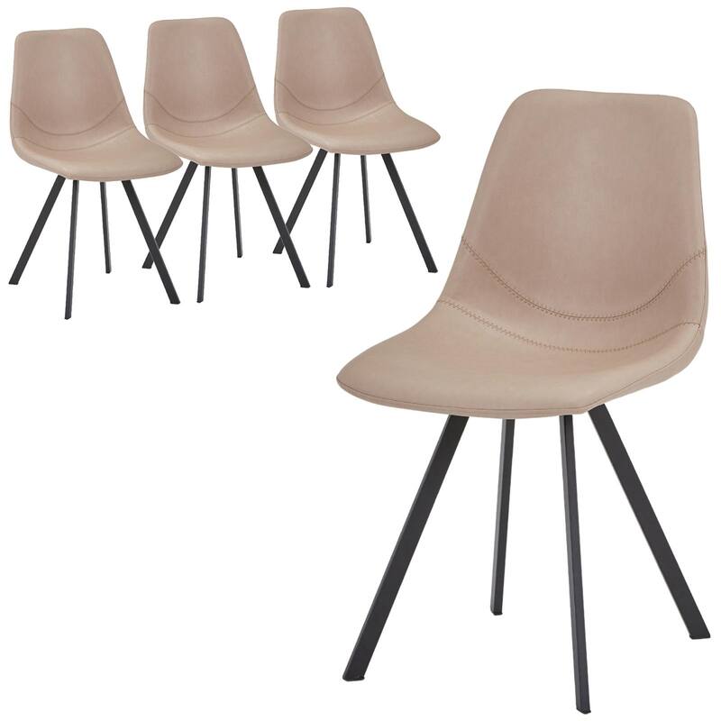 Markley Modern PU Leather Upholstered Ergonomic Mid-Back Accent Chair with Metal Legs for Home Kitchen or Living Room (Set of 4) - Taupe