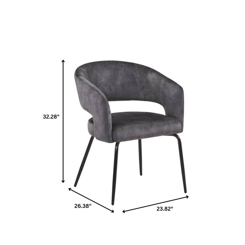 Open Back Dining Chair Upholstered in Leather or Velvet with Iron Legs Set of 2