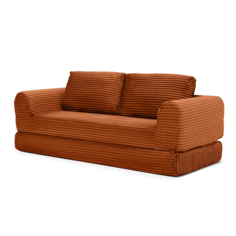 Minimalist Sofa Bed Sleeper Sofa Couch with 2 Pillows, 3-Seater Sofa Couch with Armrests for Living Room, Orange