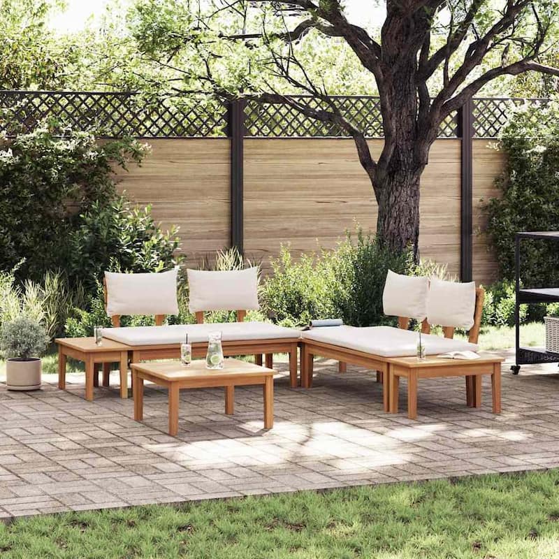 vidaXL Garden Bench Set with Cushion 3/4/5 pcs - 23.6" x 23.6" x 11.8 - Brown and cream white 2x bench + Table