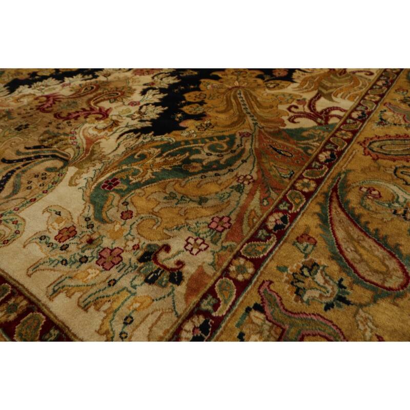 Agra Traditional Botanical Plush Pile Tea Wash Silky Sheen 6'2''x9'3'' Hand Knotted New Zealand Wool Green Rug - 6' 2'' x 9' 3''