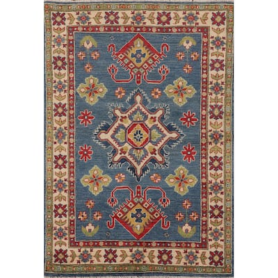 Traditional Blue Kazak Oriental Accent Rug Hand-Knotted Wool Carpet - 3'3"x 5'0"