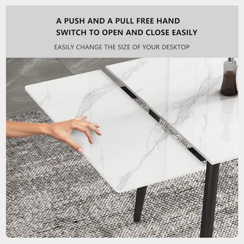 5 Piece 62.9 inch to 94.4 inch Extendable Dining Table Set with Sintered Stone Top 4 Chairs