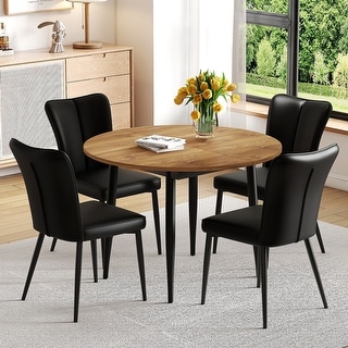 5-Piece Modern Extendable Dining Table Set for 4, with 4 PU Chairs ...