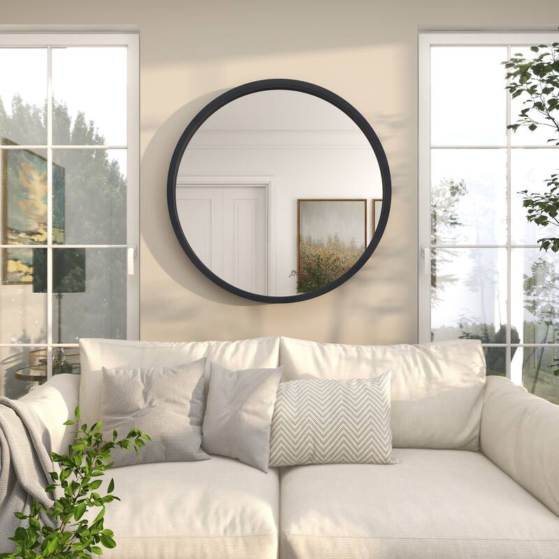 Wooden Wall Mirror with Thin Frame - Black, White, Gold - Roche River Decor