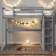 preview thumbnail 2 of 16, Wood Full Size Loft Bed with Built-in Wardrobe, 4-Layer Storage Shelves, and LED Light - Gray