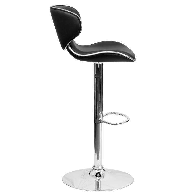 2 Pack Contemporary Mid-Back Vinyl Adjustable Height Barstool with Chrome Base - 16"W x 17.5"D x 34.5" - 43"H