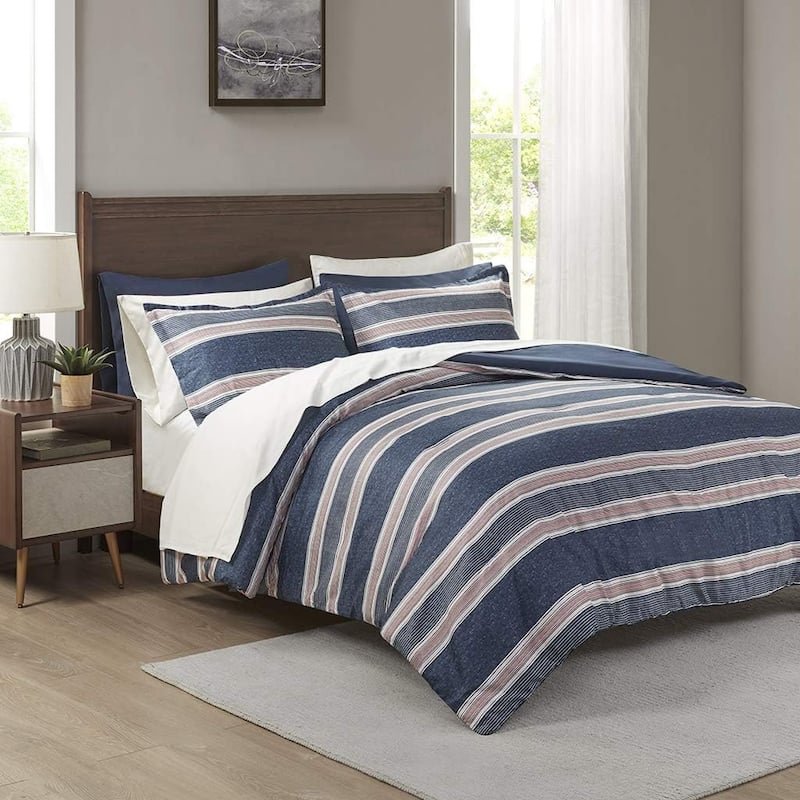 Comfort Spaces Wallace Complete Bed with Sheet Set - Navy/Red - Full