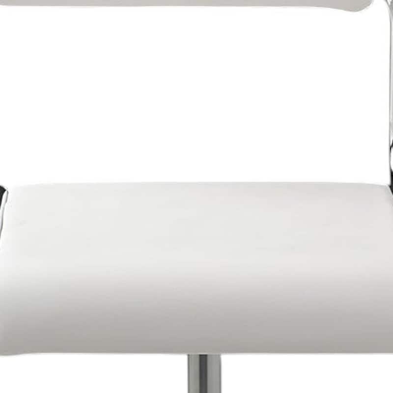 HomeRoots Set of Two White and Silver Metal and Faux Leather Low Back Adjustable Height Bar Chairs
