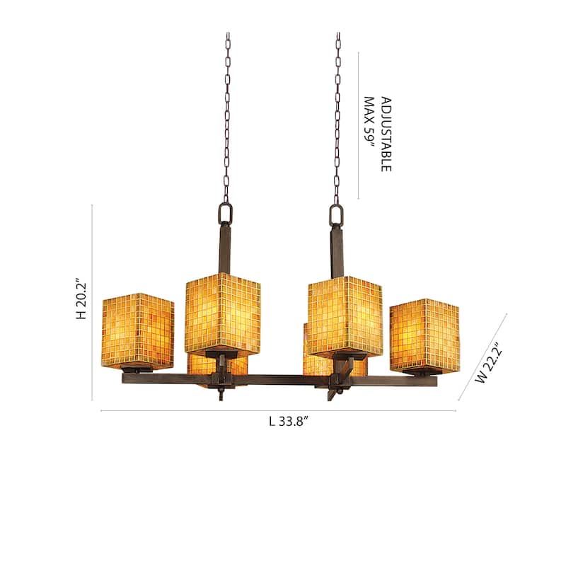 6-Light Bronze Chandelier With Amber Glass Shades