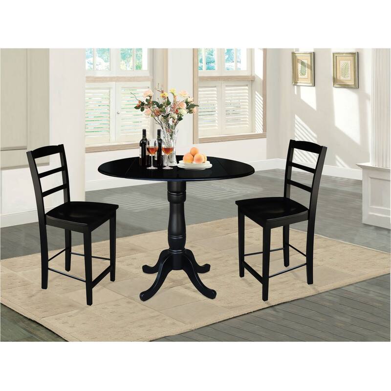 42" Round Pedestal Gathering Height Table with 2 Counter Height Stools