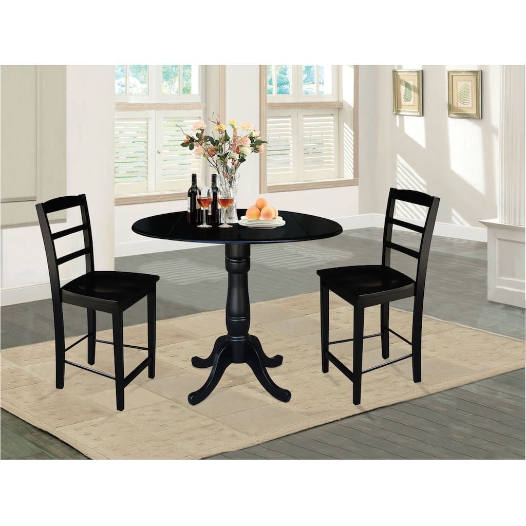42" Round Pedestal Gathering Height Table with 2 Counter Height Stools