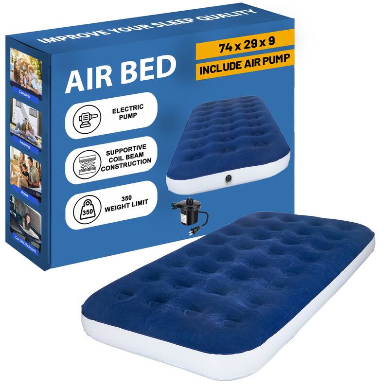 9-Inch Durable Air Mattress with Comfort Coil Technology and High Capacity Pump, good for Camping, Home and Portable Travel. - Blue - Specialty - Foundation Not Included - Adjustable Firmness