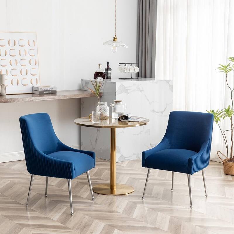 SEYNAR Modern Velvet Pleated Finish Back Dining Chair Set of 4 with Rear Handle
