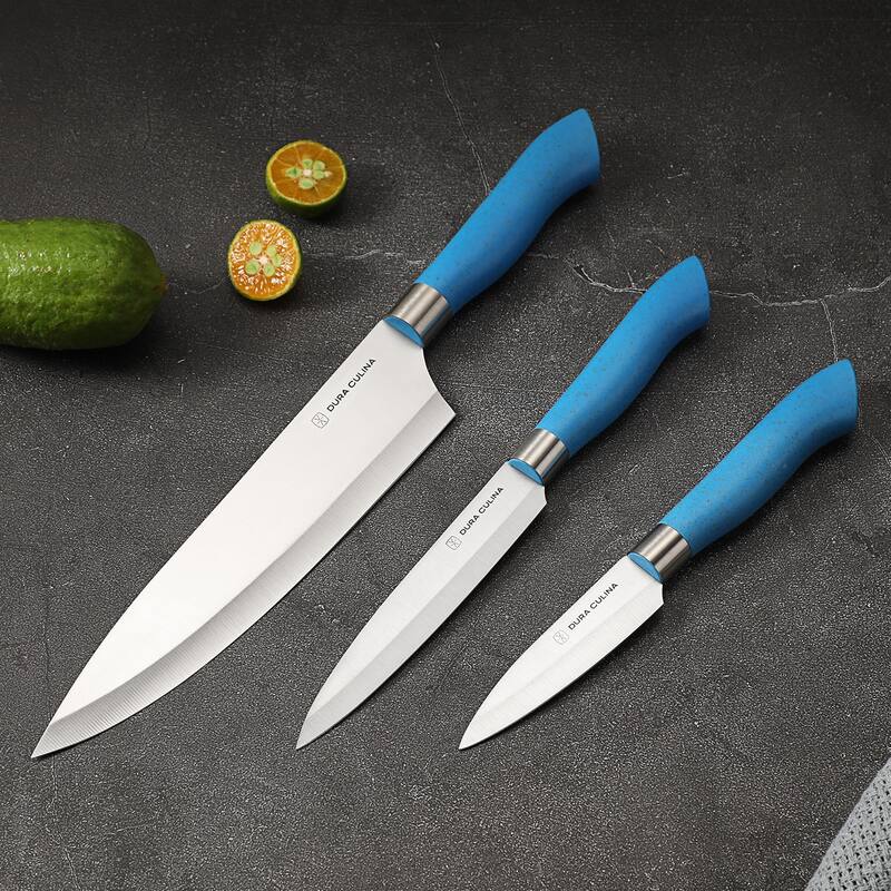 Dura Living EcoCut 3-Piece Kitchen Knife Set - High Carbon Stainless Steel Blades, Eco-Friendly Handles with Sheaths