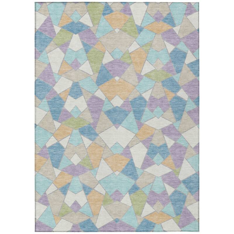 Machine Washable Indoor/ Outdoor Modern Mosaic Chantille Rug