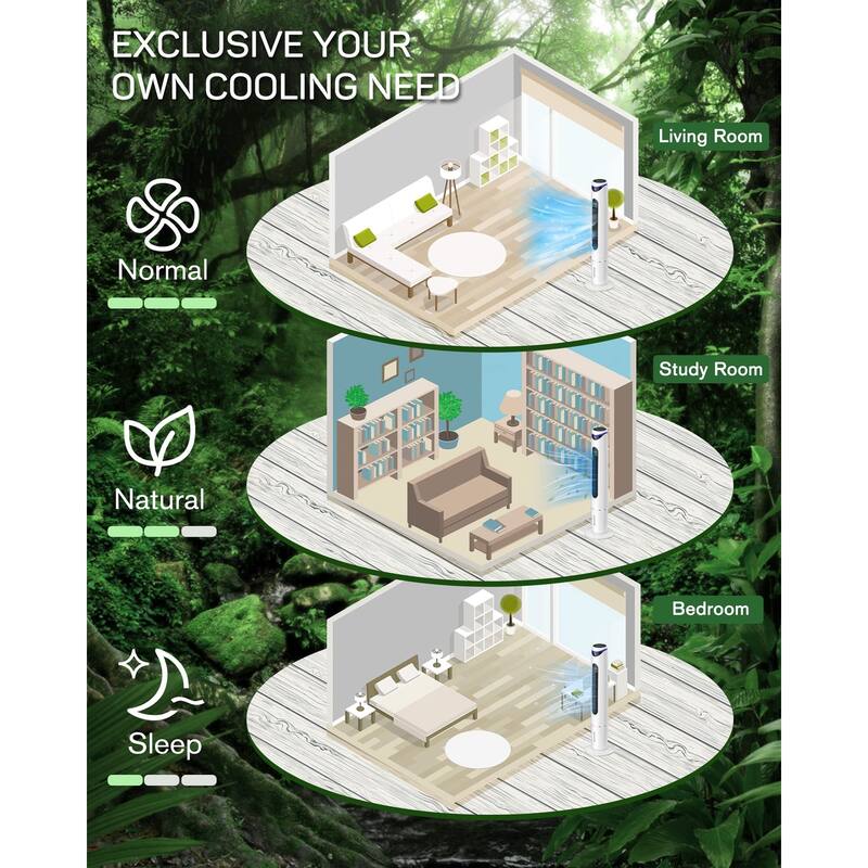 White Oscillating Timer Modern Tower Fan with Remote Control