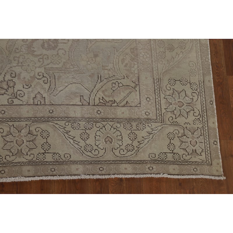 Distressed Tabriz Vintage Persian Rug Handmade Wool Carpet - 9'4" x 12'8"