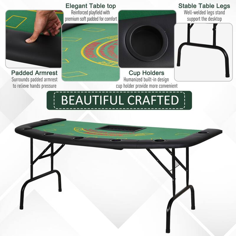 HomCom 72" 7 Player Foldable Half Poker Table - Blue/Black