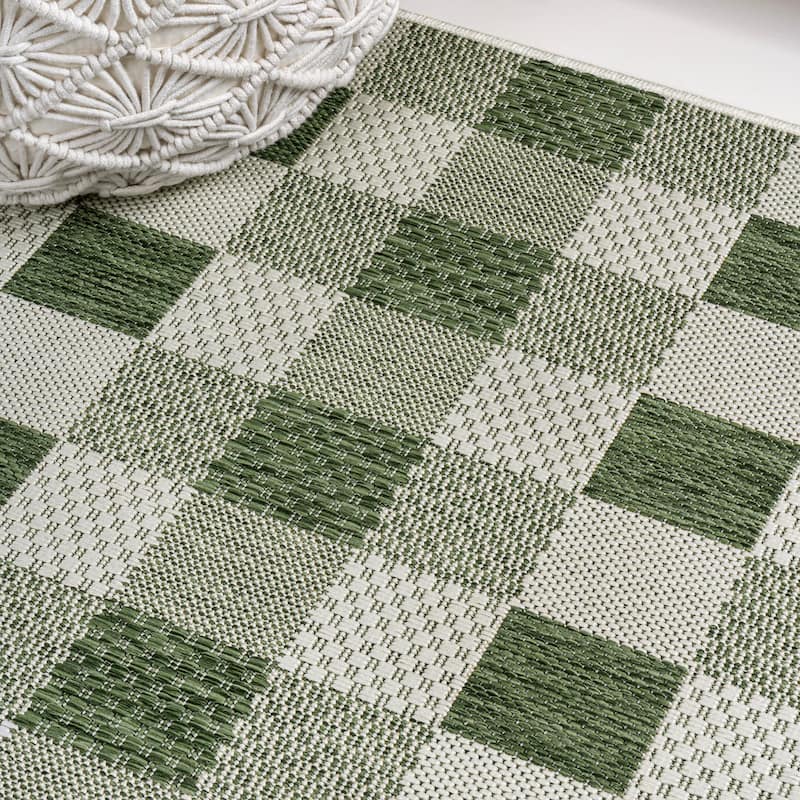 JONATHAN Y Biot Traditional Geometric Bold Gingham Black/Cream Indoor/Outdoor Area Rug