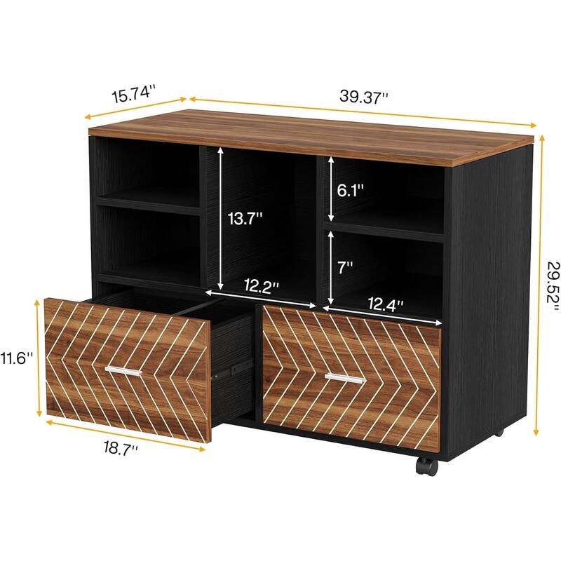 2-Drawer Wood Mobile File Cabinet Holds Letter Size Files with Shelves, Home Office Printer Stand