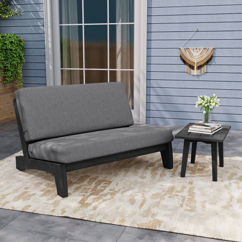 Outdoor Sectional Furniture Teak Conversation Set with Side Table - Black Wood - Grey/Loveseat Whole