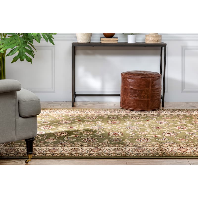 Well Woven Oriental Detailed Palace Green Area Rug - 5'3" x 7'3"